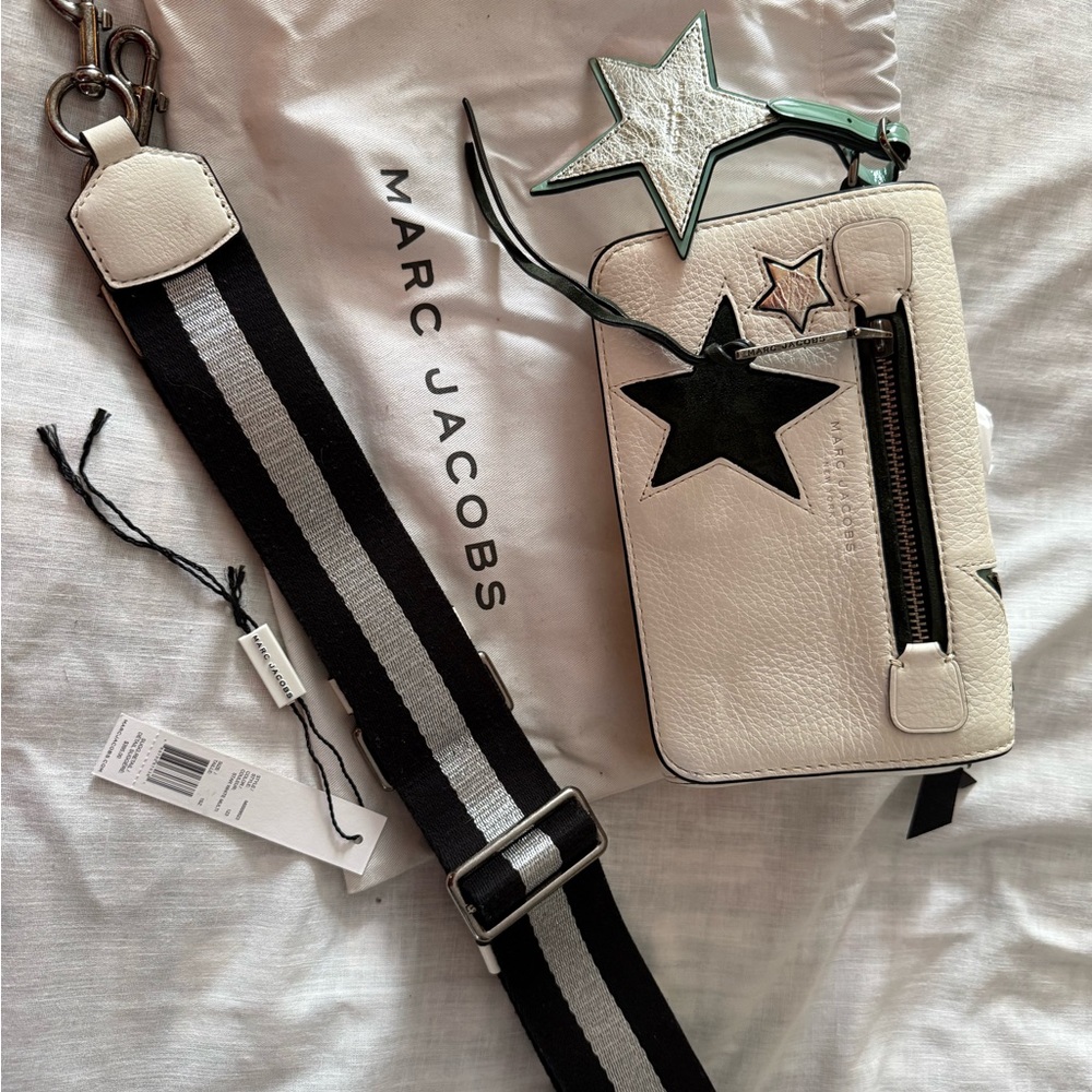 Marc Jacobs Black and White Star Bag with Striped Strap